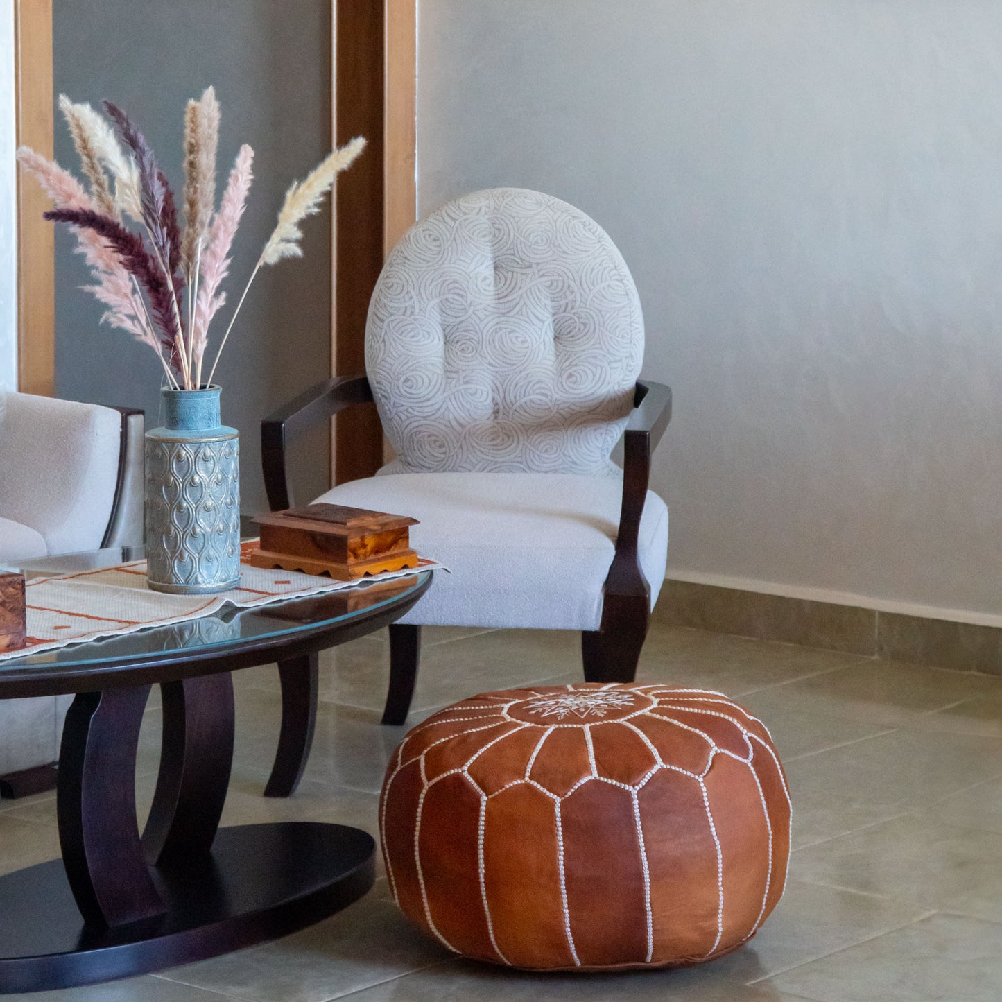 SHAMA - Round Leather Pouf