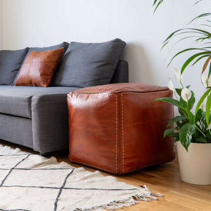YETO - Square Leather Pouf